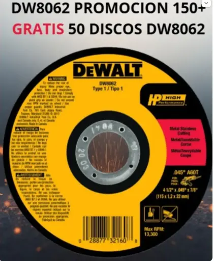 [PDW8062] Promo 150+50 Disco Corte Metal/Inox 4-1/2 PDW8062 Dewalt
