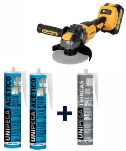 [CFAG170Silicon] Combo Esmeriladora Brushless 4-1/2 20V + 2 Silicon Transp + 1 Sellagrietas  